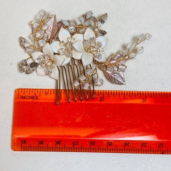Unbranded Gold Comb Acrylic Crystal White Flower Bridal Dance Prom as is - Picture 7 of 7